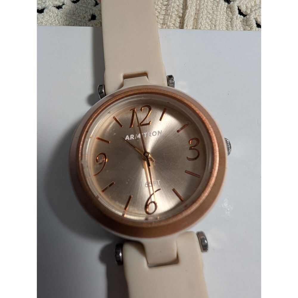 Armitron Pro Sport Women's Watch 25/6442 Rose Gold Dial Cream Silicone Strap